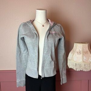 Roxy y2k henley skater zip up henley jacket sz small pink grey